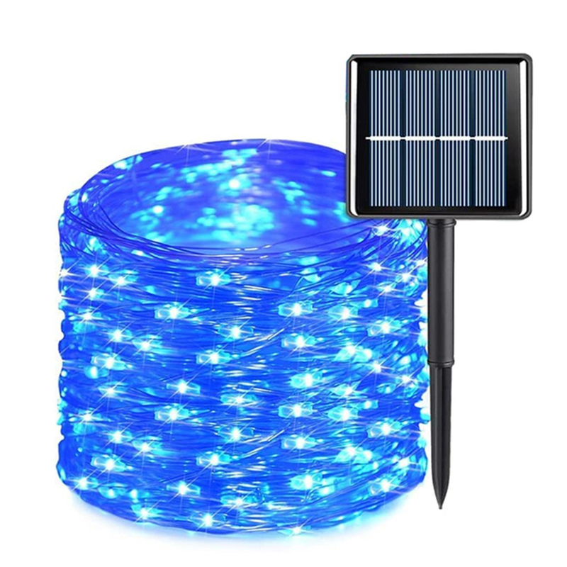 7M/12M/22M/32M lumière solaire extérieure jardin fée chaîne lumière Led scintillant lampe étanche pour noël Patio arbre fête: Bleu / 16-20W