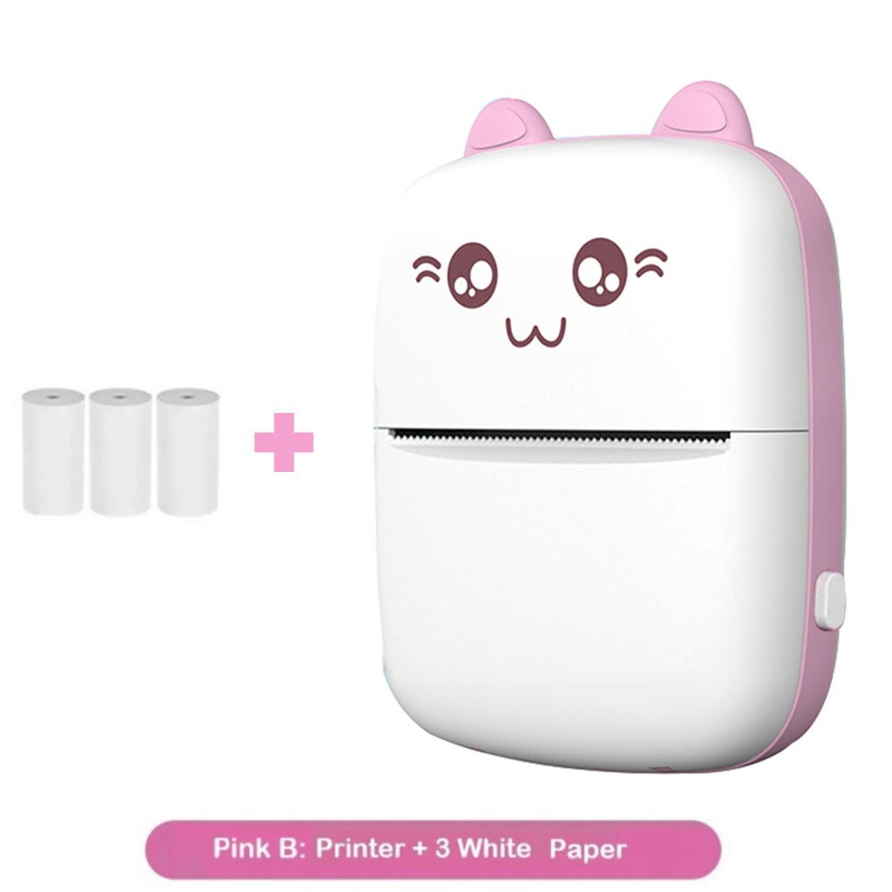 Mini impression thermique Bluetooth Portable, impression thermique pour iPhone et Android: Pink--3 White paper