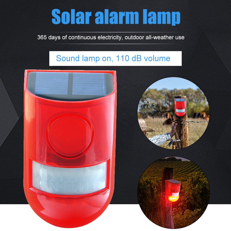 Solar Sound Light Alarm Lights Motion Detector 110db Alarm Waterproof Security Siren Light EM88