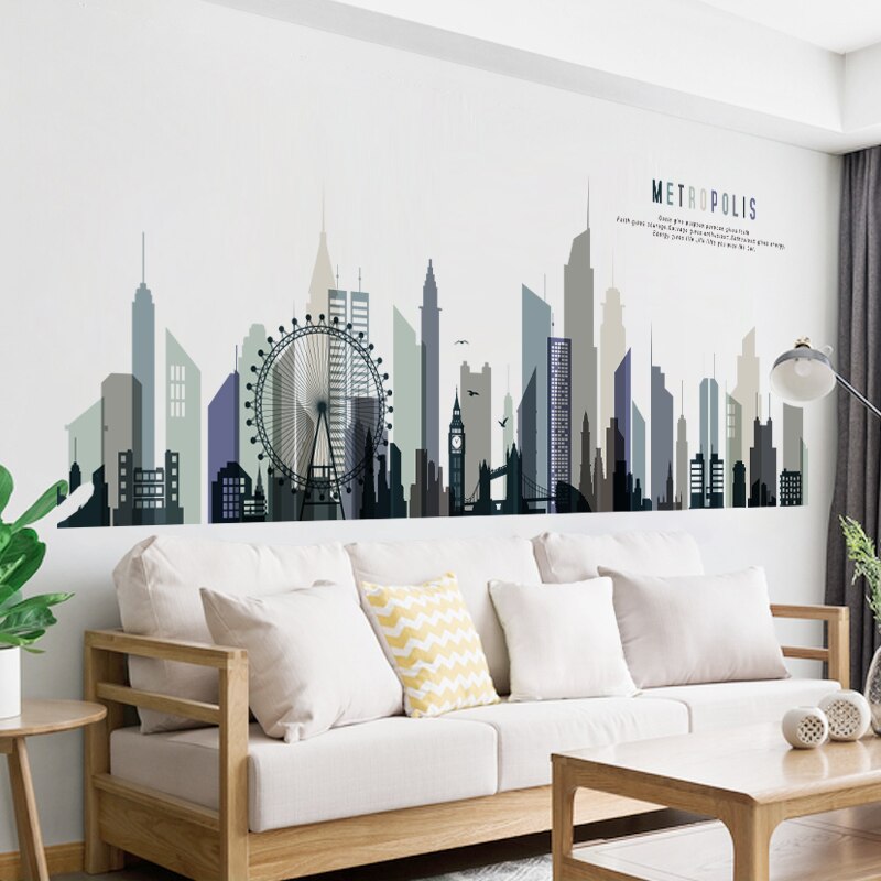 Modern City Wall Sticker Big Size Vsco Girl Boy Teenager Room Decor Aesthetic Living Room Bedroom Home Decoration Wallstickers