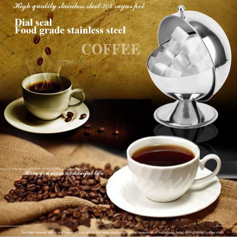SphSpherical Sugar Bowl Home Stainless Steel Kitchen Seasoning Bottle Spice Tank Can Flip Jars Solid Seasoning Box