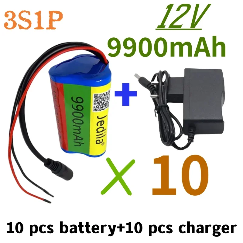 High Capacity 12V 9900mAh 3S1P Lithium Battery 18650 Lithium Battery Pack Protects The Rechargeable Board. 12.6V1A Charger.