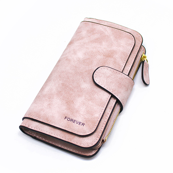 Cartera de piel de para mujer, cartera larga de con cremallera, tarjetero, bolsa monedero para mujer, cartera femenina: Rosa