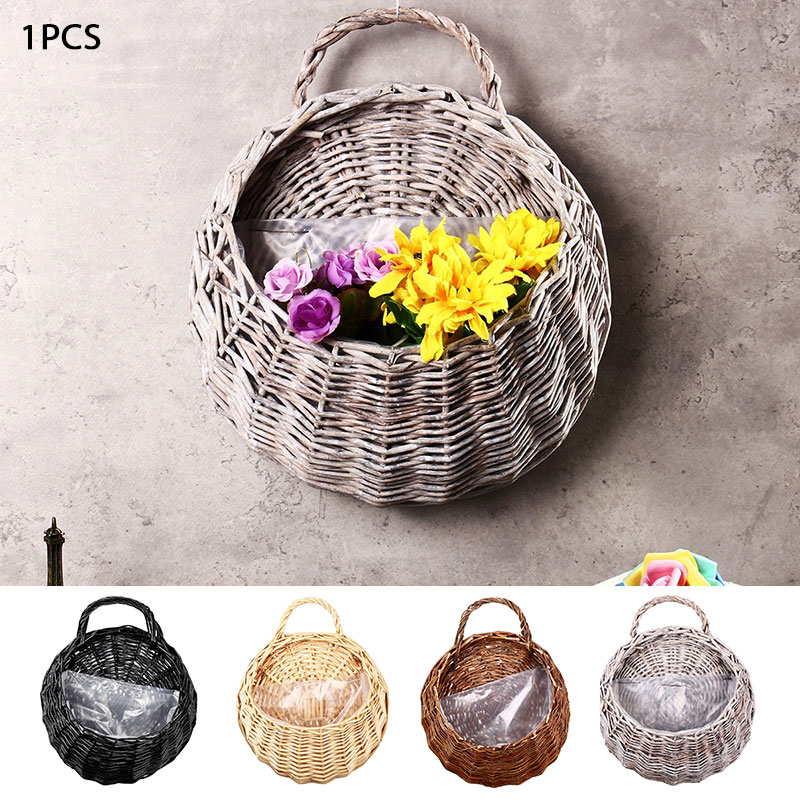 Flettede rattan blomsterkurv håndlavet 23*18cm vase hængende kurv planter rede vin krukke beholder væg plante indretning