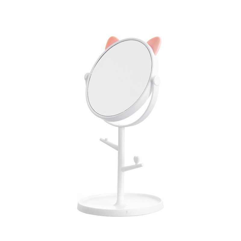 Espejo de tocador plegable para escritorio, espejo cuadrado compacto para maquillaje, tocador de gato de pie, joyero para las orejas, espejo cosmético colorido para dormitorio: Cat Ear White