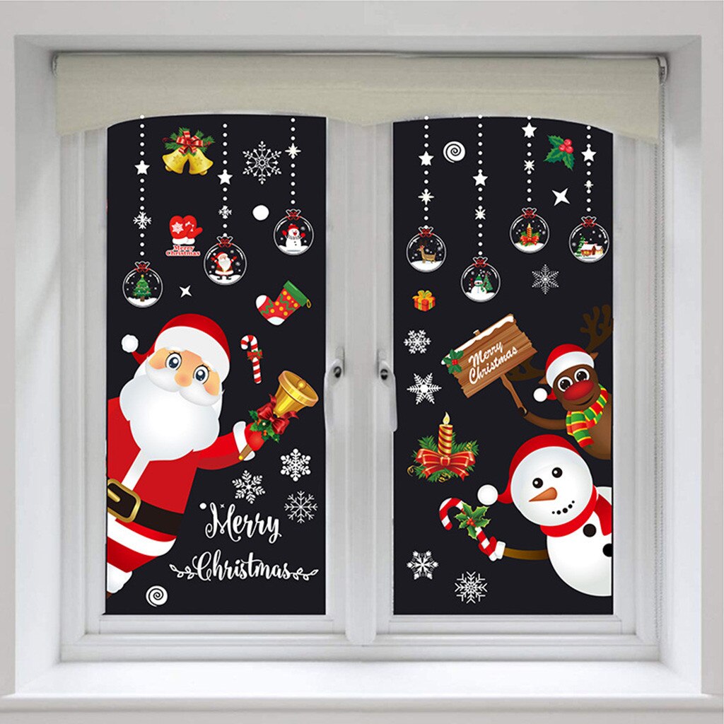 25# Christmas Wall Stickers Double-sided Static Window Glass Stickers Christmas Pvc Self-adhesive Wall Stickers Xmas Decoration: N