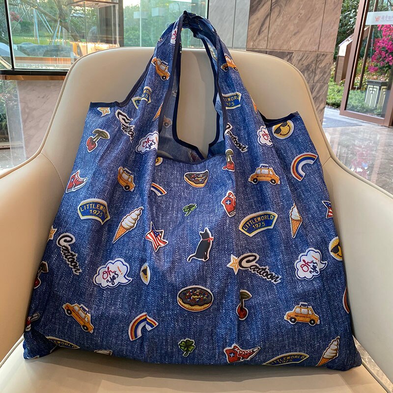 Reusable foldable shopping bag tear proof large handbag environmental protection bag travel shoulder bag women's storage bag