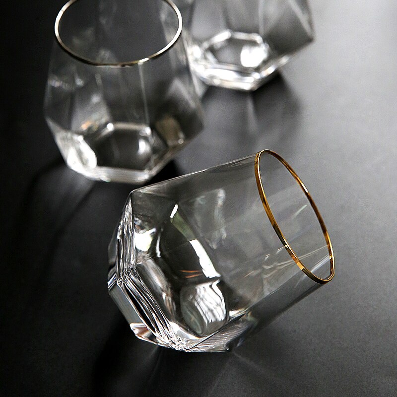 Geometri whiskyglas diamant krystalglas kop guld kant flaske gennemsigtig kaffe mælk te krus hjem bar drinkware glas kop