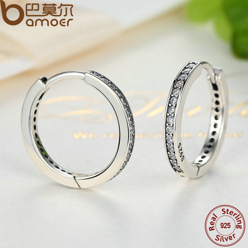 Bamoer 925 Sterling Zilver Cz Eenvoudige Vrouwelijke Oorringen Sieraden Voor Vrouwen Sterling Zilveren Sieraden PAS456
