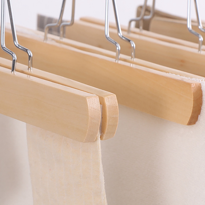 1 Set Of 10 Multifunction Wooden Pants Hanger Rack Anti Slip Felt Hook Pant Skirt Hangers Trouser Clamp Hanger