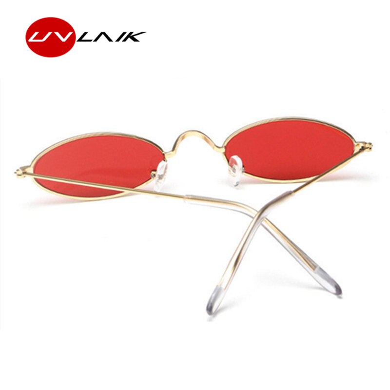 Gafas de sol ovales UVLAIK Vintage pequeñas, de Retro, con marco metálico delgado, gafas de sol para hombre, gafas de sol rojas, amarillas, Ojo de gato