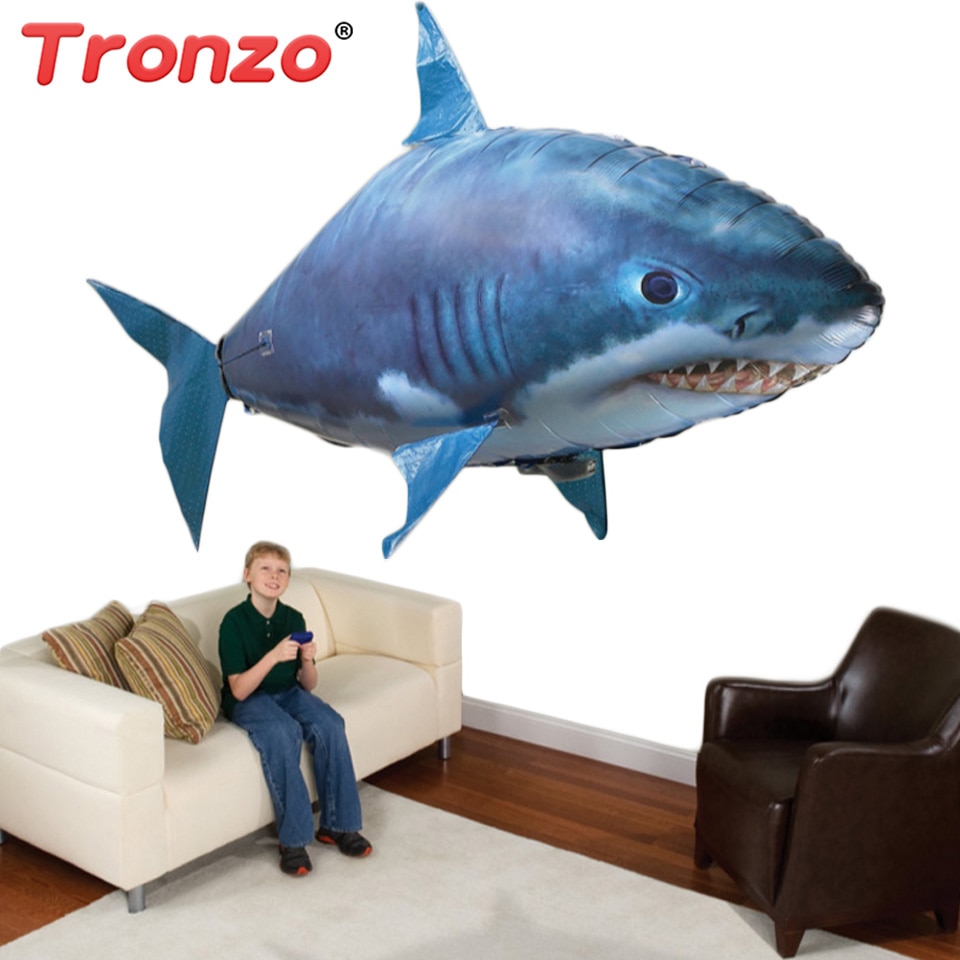 Tronzo 150cm Jumbo RC Air Swimming Shark Goldfish Inflatable Balloon Electric RC Inflatable Toys Birthday For Kids Boy Girl