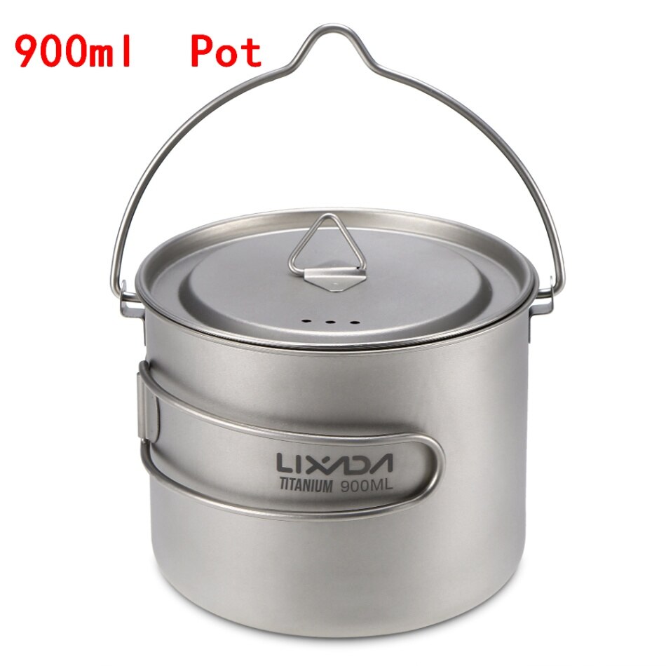 Lixada Vouwen Titanium Pannenset 2.8L Opknoping Pot 1.1L Pan Voor Outdoor Wandelen Picknick Koken Camping Apparatuur Servies: 0.9L Pot
