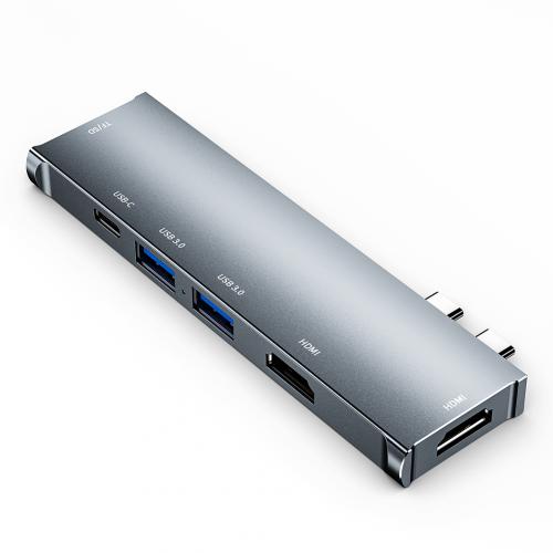 Duplo-end tipo-c macho para dupla hdmi usb3.1 pd 60w docking station para macbook-pro: Default Title