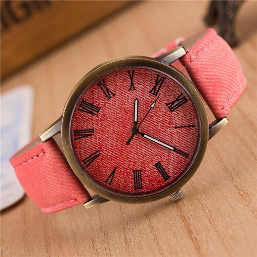 MEIBO Quartz Men's Casual Watches Leather Band Wooden Color Wrist Watch Men's Ladies Watch: pink