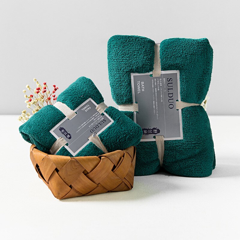 Adulte absorbant ensemble de serviettes de bain chaîne tricoté polyester brocart corail polaire serviette de bain hôtel serviette serviette de bain: dark green