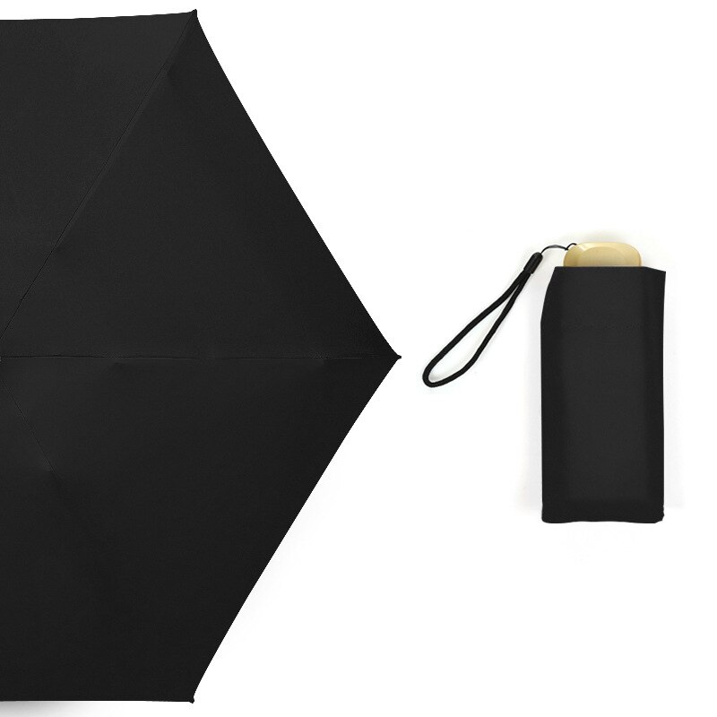 Pocket Mini Paraplu Winddicht En Duurzaam 5 Vouw Paraplu Platte Paraplu Handvat Draagbare Draagbare Paraplu Uv Paraplu Zwart