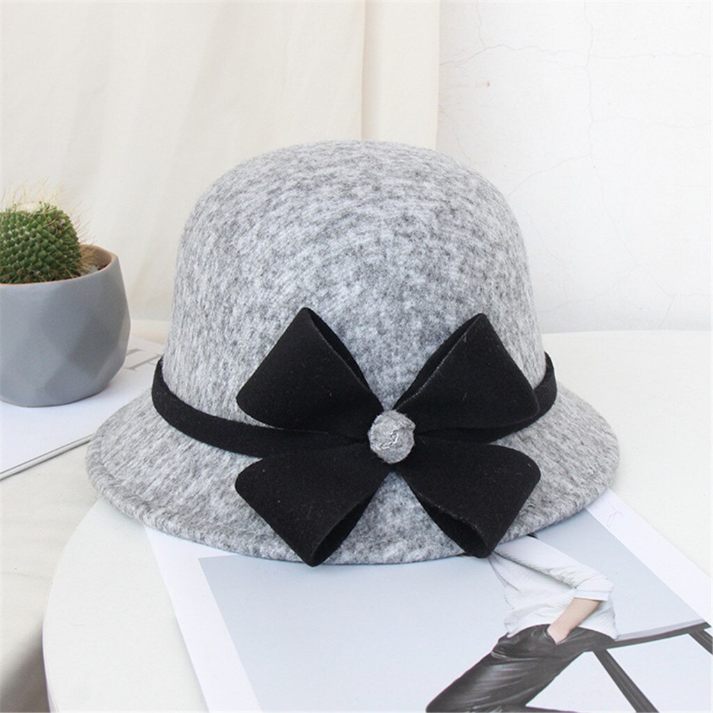 ZLYC Dames Winter Wollen Vissershoeden Bloemen 1920 Vintage Bowler Hoed, Bloem Grijs, One size