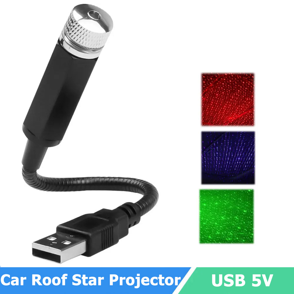 Mini proyector de estrellas de techo de coche USB, luz nocturna de cielo estrellado LED, ambiente, lámpara de galaxia, decoración de techo romántica para habitación, , 5V