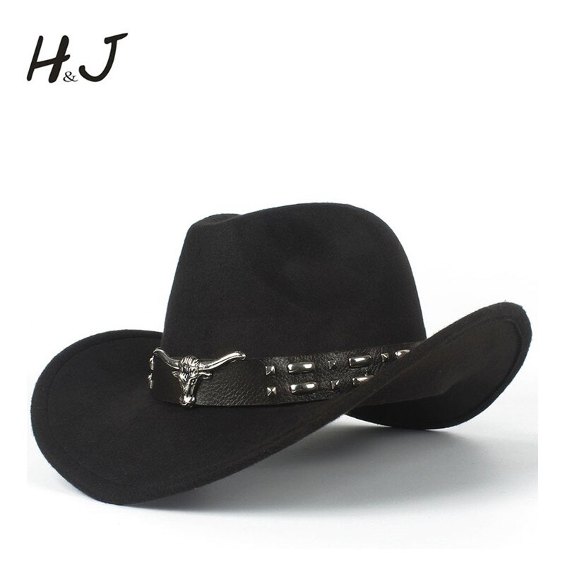 Kvinder mænd hule vestlige cowboy hat med tauren bælte vinter efterår jazz outback jazz toca sombrero cap størrelse 56-58cm