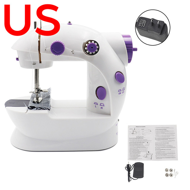 Mini Portable Electric SEWING Machine Night Light Household Straight Foot Pedal Multifunction EU Plug Sewing Machine Table: US Adaptor