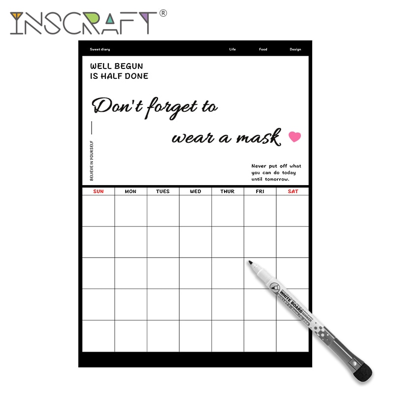 Nordique magnétique effaçable à sec calendrier hebdomadaire résistant réfrigérateur tableau blanc planificateur feuille cuisine réfrigérateur tableau blanc rappel