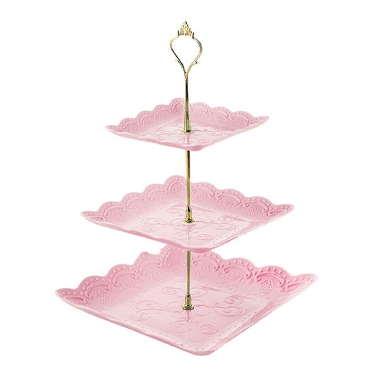 Three Layers Cake Stand Fashionable Living Room Dessert Fruit Birthday Party Wedding Snack Cupcake Plate: Pink Square Gold Rod
