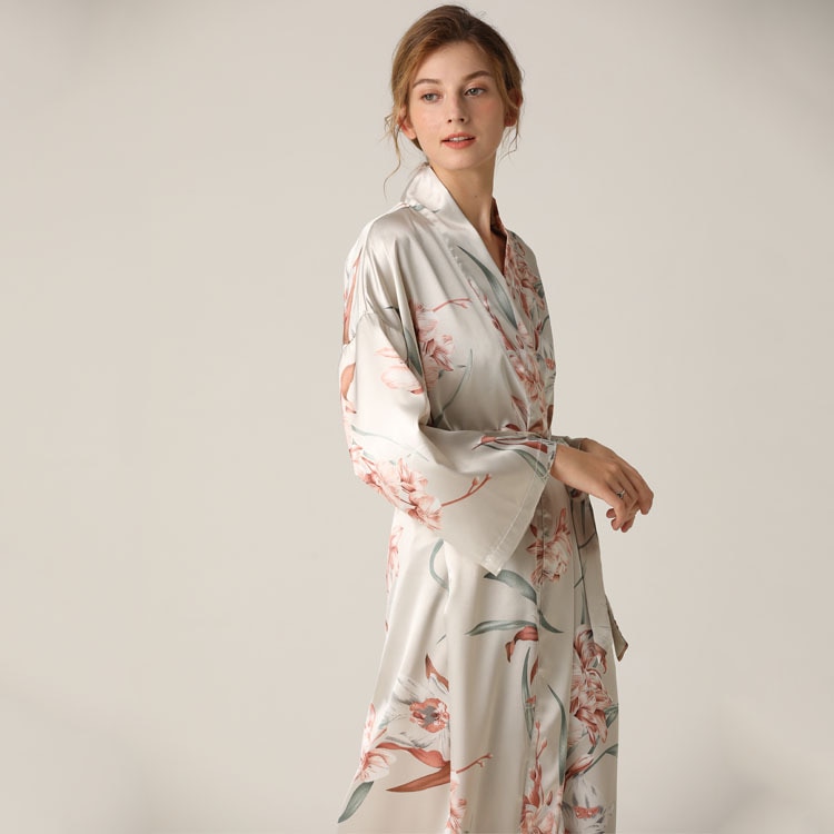 Vrouwen Kimono Badjas Gown Intieme Lingerie Satijn Nachtkleding Print Bloem Nighty &amp; Robe Pak Sexy Nachtkleding Zijdeachtige Nachtjapon