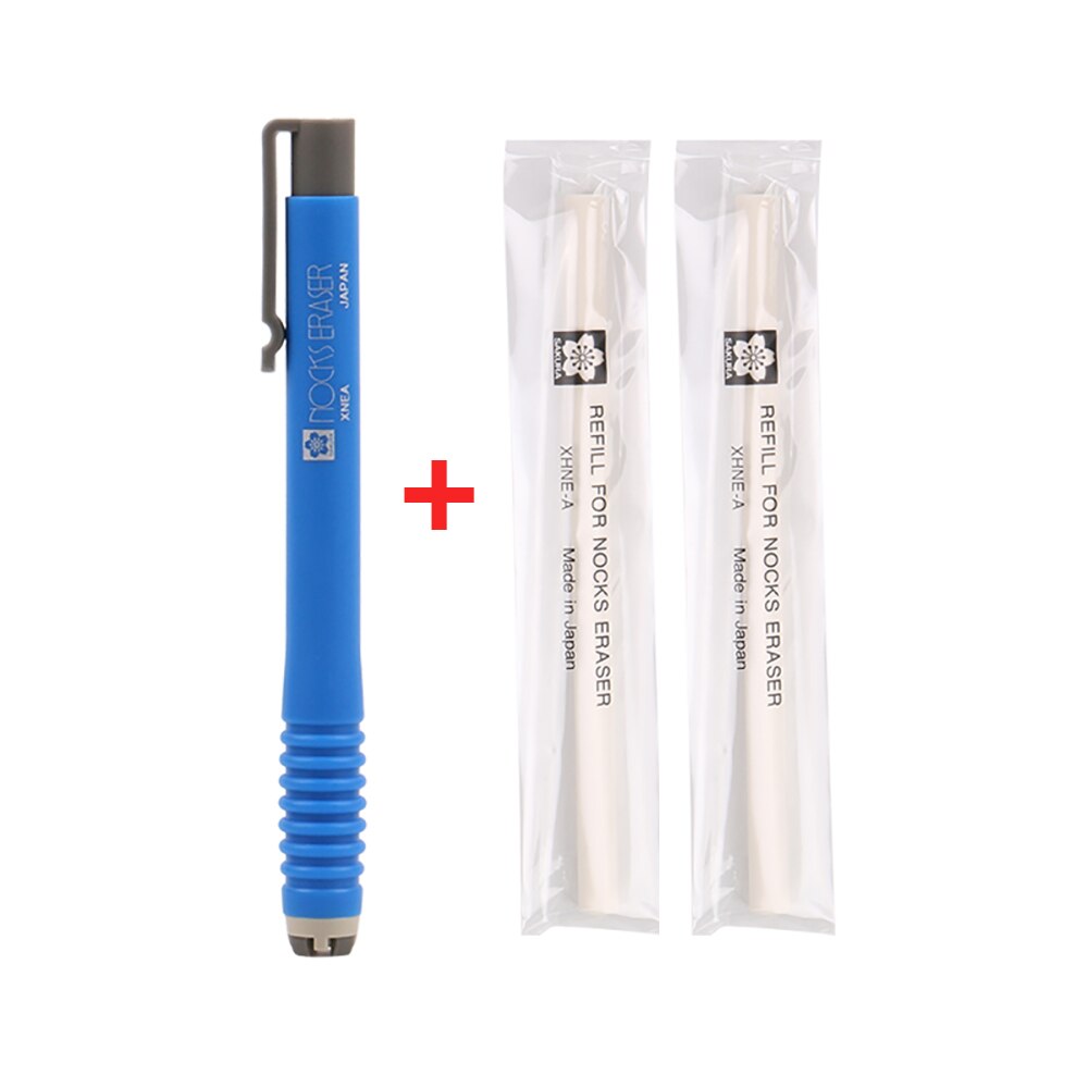 Japan Sakura Nocks Eraser Press-type Pen Eraser XNEA Sketch Art Painting Special High-gloss Eraser School Supplies Stationery: blue and 2 refills
