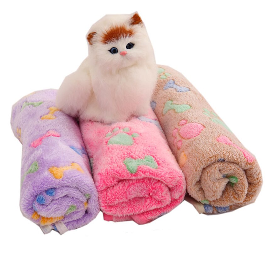Varm kjæledyrsmatte liten stor poteavtrykk katt hund valp fleece mykt teppe sengepute perfekt størrelse å bruke på ethvert sted