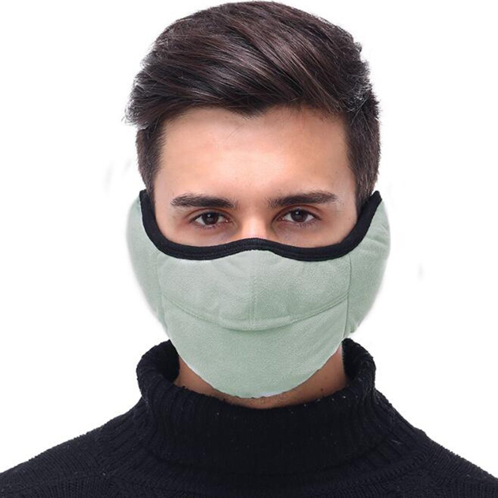 1PCAdult Cycling Face Covering Solid Color Winter Two-in-one Earmuffs Warm Mask Dustproof Coldproof Riding Mask Mascarillas: L