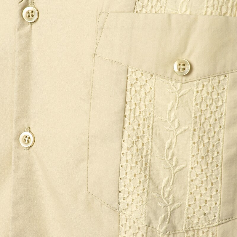 Kubanischen Camp Guayabera Shirt Männer Kurzarm Casual-Taste Unten Stickerei Mens Shirts Weiche Atmungsaktive Einfarbig Strand Shirts