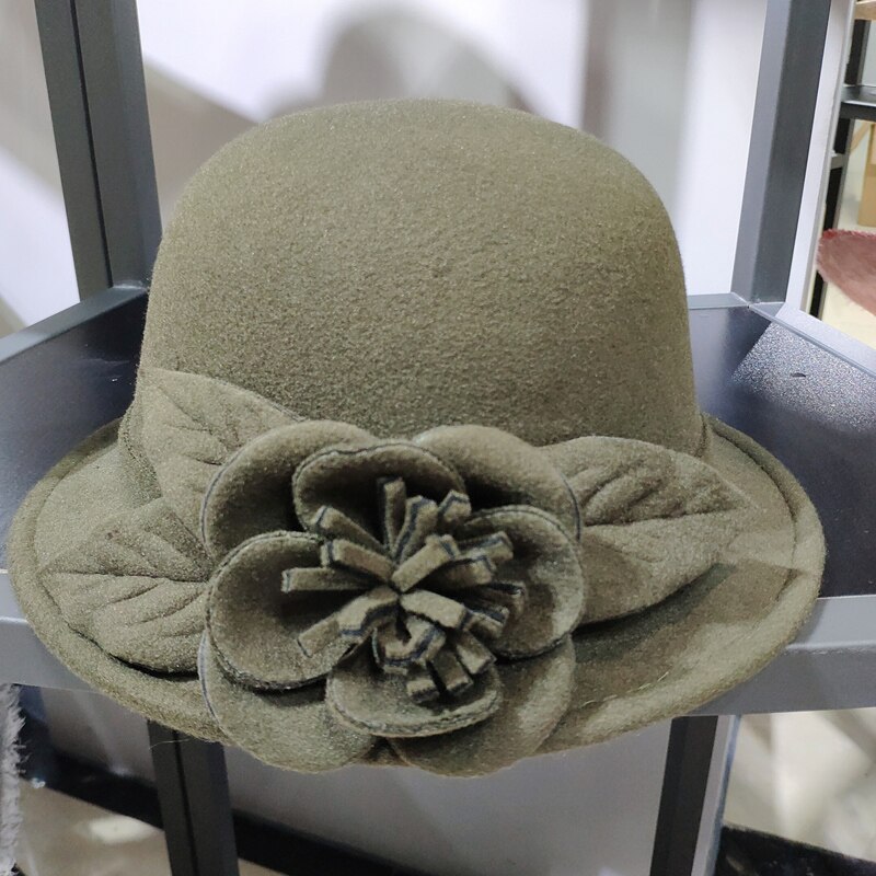 Chapeau Fedora en laine pour femmes, chapeau seau à fleurs texturées, , en forme de dôme, à la , automne hiver: tarmac