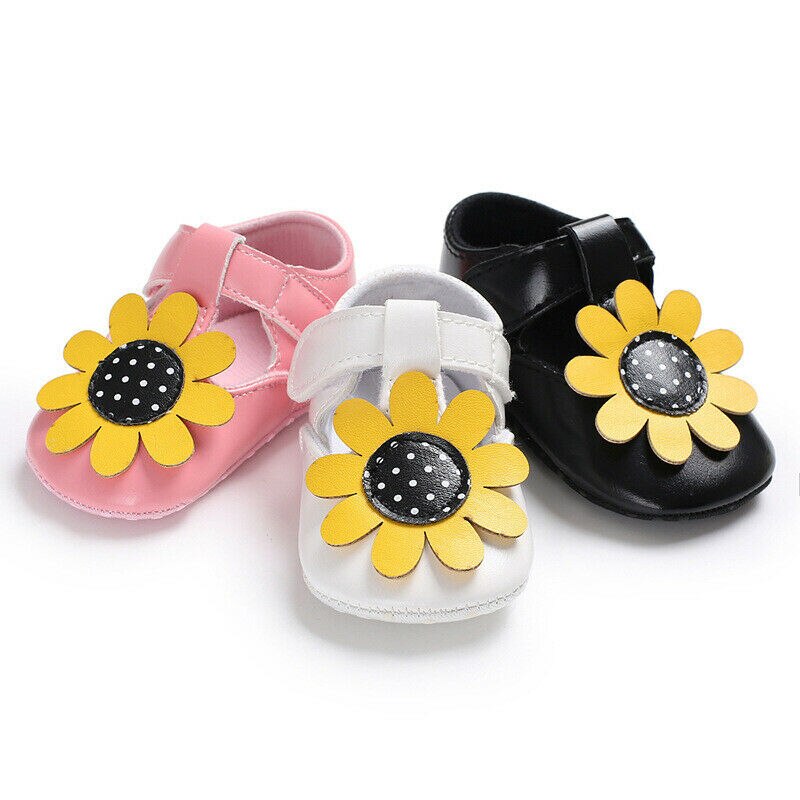 Newborn Baby Girl Sandals Leather Shoes Sunflowers Cute Shoes