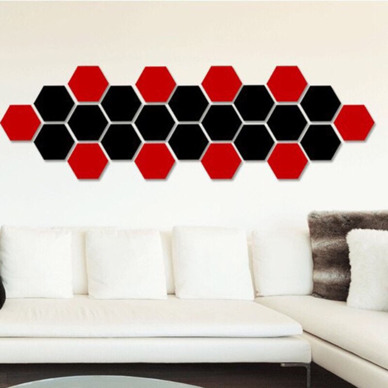 12Pcs 3D Hexagon Plastic Mosaic Mirror Wall Stickers DIY Art Home Decor Living Room Decorative Tile Stickers Room Accessories
