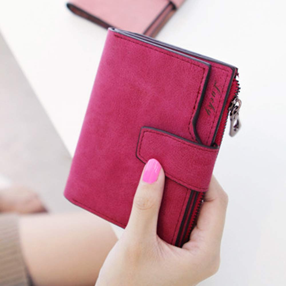 Small Female Purse short purse Lady Letter Snap Fastener Zipper Short Clutch Wallet Solid Vintage Matte Women Wallet: 3