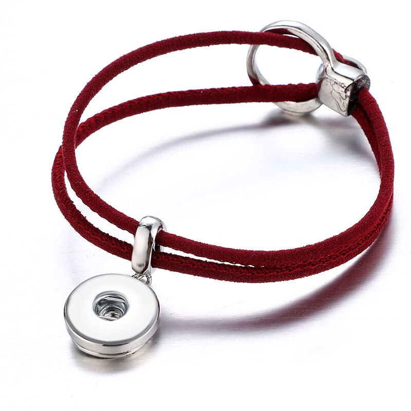 Beauty multi-color Leather simple Buckle Snap bracelet 20cm fit DIY 18MM snap buttons snap jewelry SE0204: red