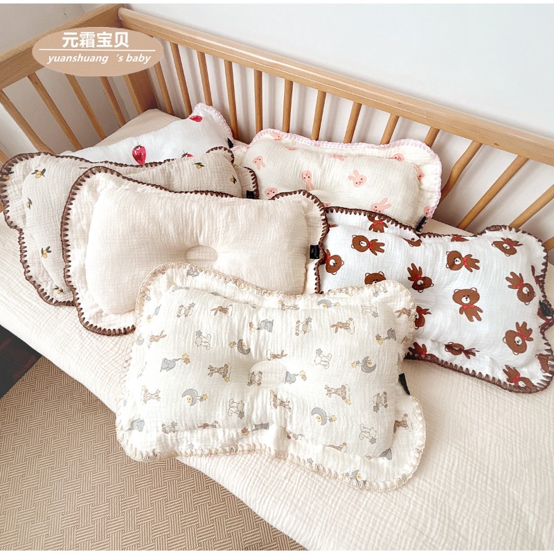 Baby-Gaze-Kopfkissen, Kissen aus reiner Baumwolle, 0–1 Jahre altes Baby, Muschelkante, Baby, vier Jahreszeiten, atmungsaktiv, bequem