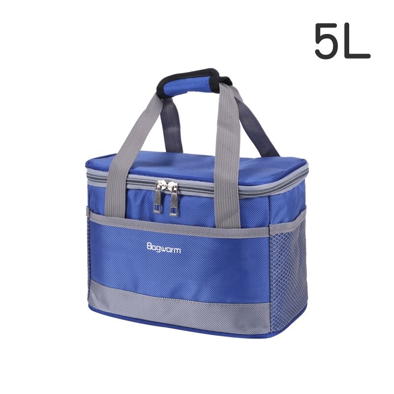 5L/8L Draagbare Oxford waterdichte koeltas picknick thermische geïsoleerde ice pack verse thermo voedsel cool wijn lunchbox bakken: 5L Blue