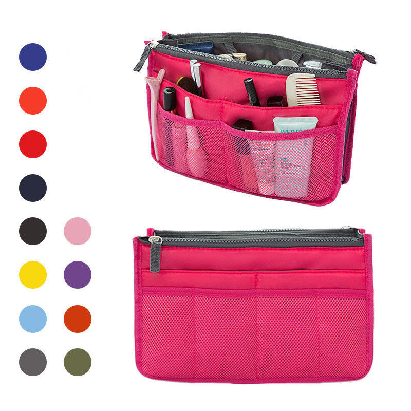 Makeup organisator taske indvendigt etui håndtaske taske 13 lomme rejsetaske vandtæt etui dække holdbart sammenfoldeligt: Hot pink