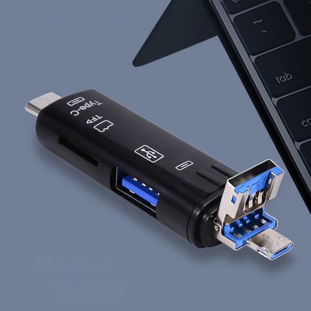 Adaptador de lector de tarjetas Plug Play de alta velocidad 5 en 1 USB-C 3,0 tipo C lector de tarjetas TF para teléfono tableta ordenador