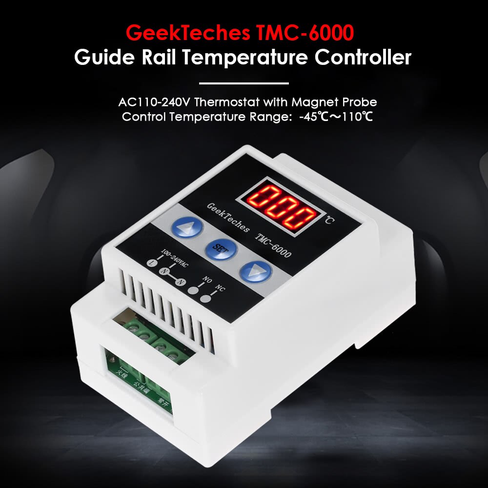 GeekTeches-controlador Digital de temperatura, riel guía de TMC-6000, 110-240V, termostato, refrigeración, calefacción, Control de temperatura, 1 Re