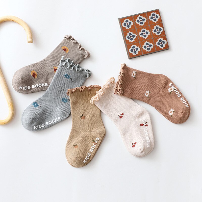 Leuke Bloem Baby Sokken Lente Zomer Ruche Anti Slip Pasgeboren Baby Meisje Korte Sokken Baby Accessoires