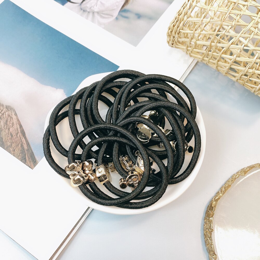 Lote de 10/20 unidades de cintas para el pelo de Metal negro Retro, banda de goma elástica, soporte para Coleta, diademas para el cabello accesorios Vintage