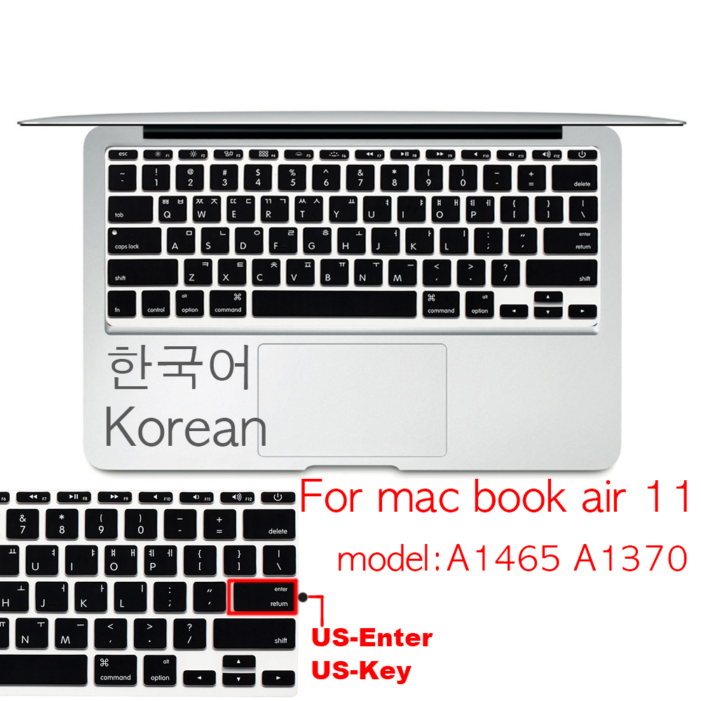 Funda protectora para teclado coreano US-Enter, para Macbook Pro 13Air 11 12 15 touchbar A2159 A1466 A1932/A1990/A1398/A1708: Air 11 inch US-Enter