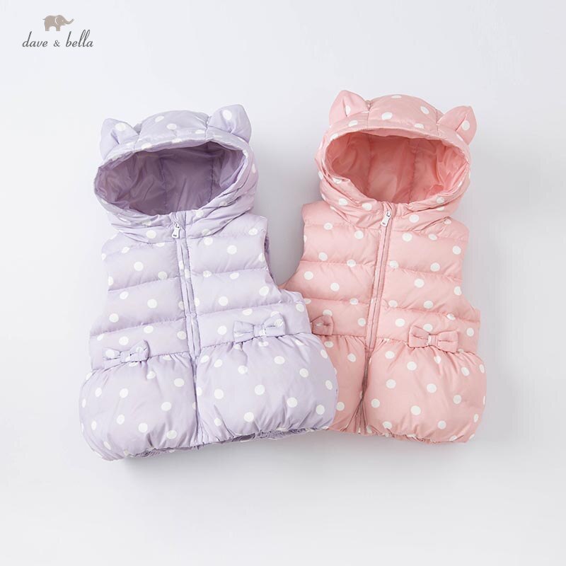 DBZ20191 Dave Bella Winter Baby Meisjes Ultra Licht Bodywarmer Dots Mouwloze 90% Witte Eendendons Padding Jas Kinderen Jas