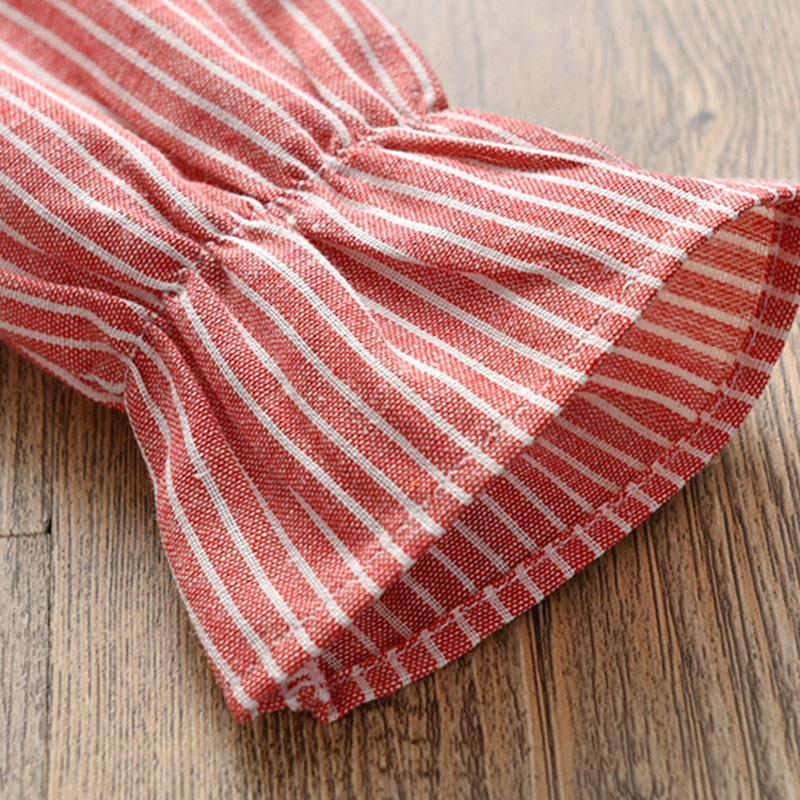 Blusa de encaje con volantes para niña, camisa de manga larga de algodón a rayas para niño, tops, prendas de vestir para niño de 2 a 8 años