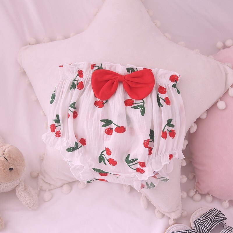 Pantaloncini da indossare esterni in cotone garza per bambini pantaloni da pane per bambina slip intimo per bambini fondo dolce per bambini: White Cherry