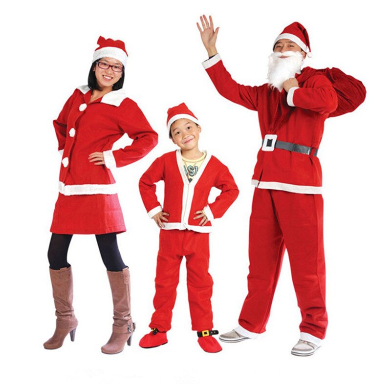 Jul män och kvinnor jultomten kostym prinsessklänningar skägg pojkar kläder set med hatt barn röda barn kläder outfits