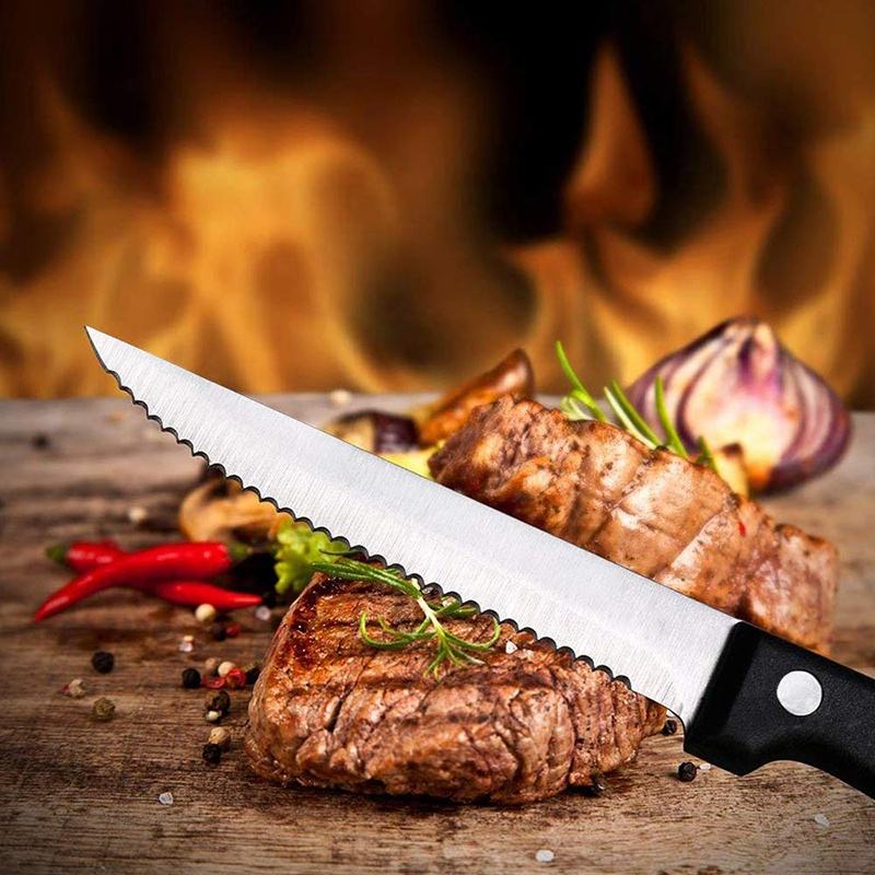 Juego de cuchillos para carne, juego de cubiertos, 4/6/8/16 Uds., cuchillos de cena dentados afilados de acero inoxidable, aptos para lavavajillas para carne y pan